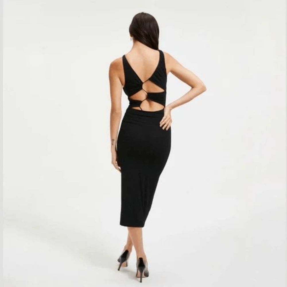 Good American Plunged Back Strap Midi Dress Black‎ SZ 6 (3XL) NWT $130